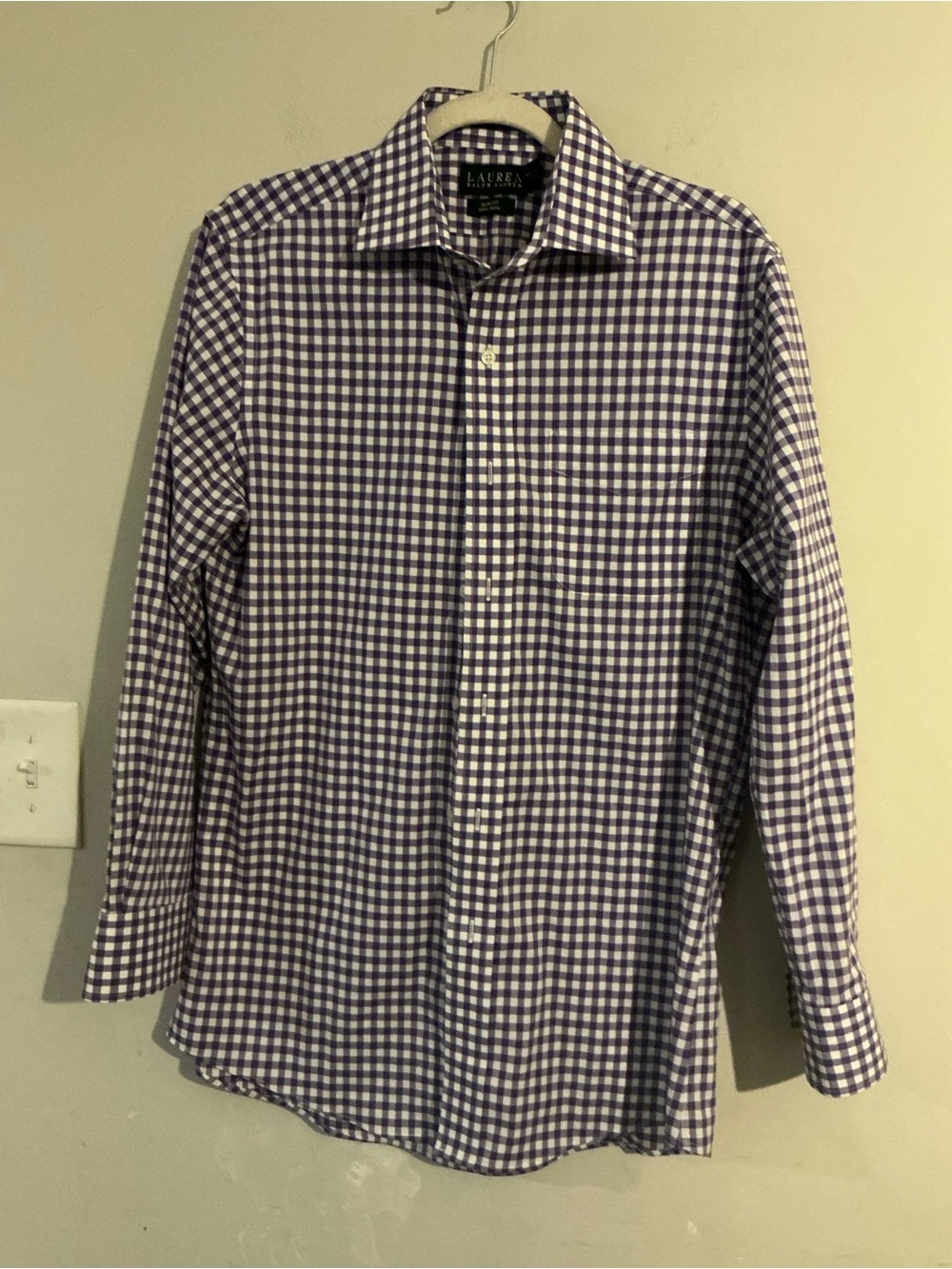 Lauren Ralph Lauren Purple and White Gingham Long-Sleeve Dress Shirt - Men
